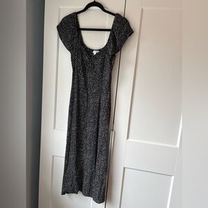 Leith Black and White Midi Polka Dot Dress, Size Small